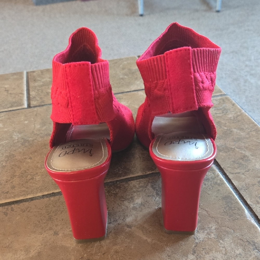 Impo Red Knit Peep-Toe Heels - Picture 2 of 8